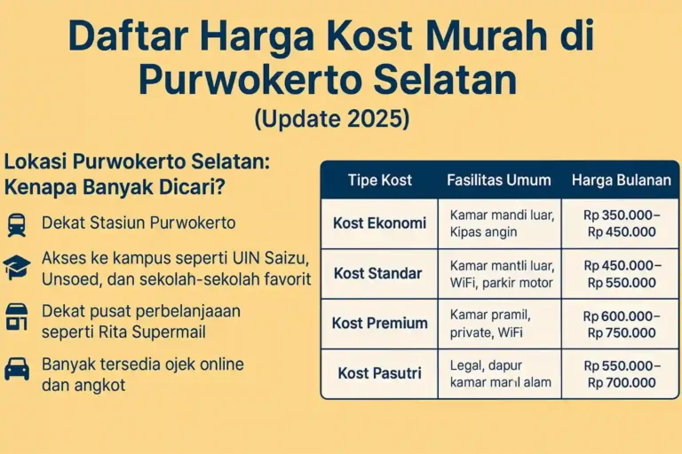 Daftar Harga Kost Murah di Purwokerto Selatan